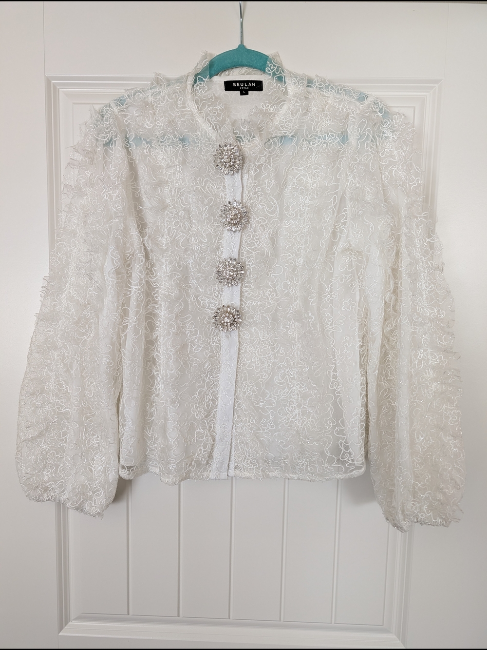 Beulah Ivory Lace Blouse with Crystal Medallion Buttons